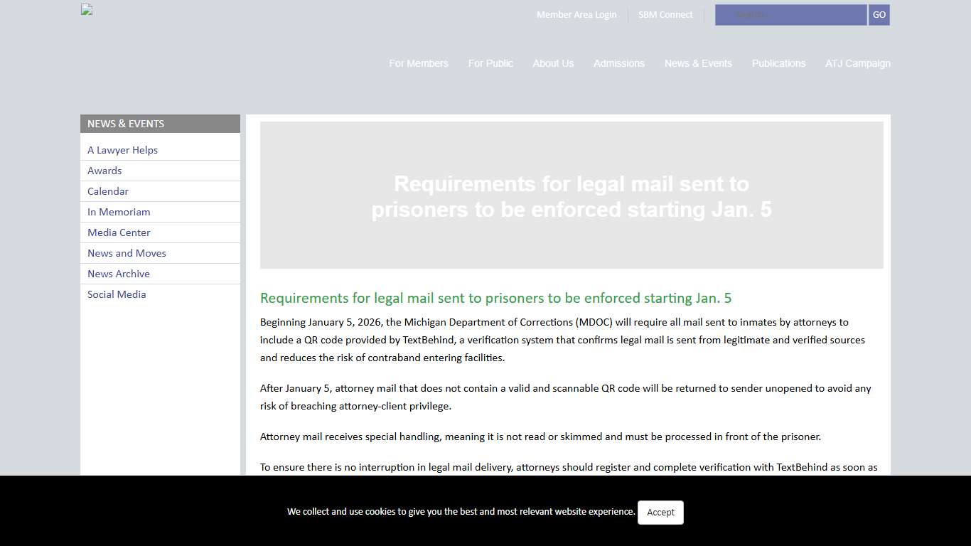 Requirements for legal mail sent to prisoners to be enforced starting Jan. 5
